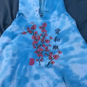 Blue Tie Dye Sweatshirt With Cherry-BLossom Tree